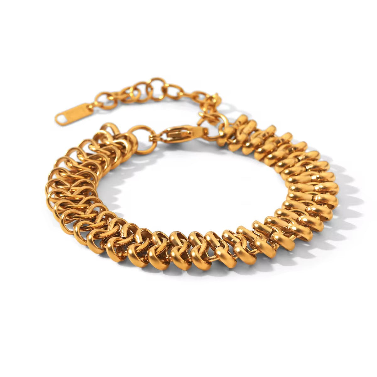 V E R A 18k gold plated sculptural chain bracelet on white background 