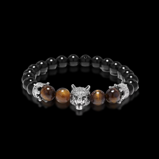 THE VIKING SILVER | OBSIDIAN WOLF BRACELET