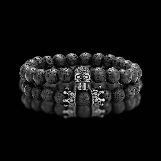 CROWN SKULL | LAVA STONE AND BLACK BRACELET